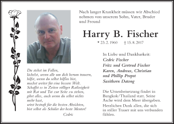 Traueranzeige von Harry B. Fischer von Der Westallgäuer