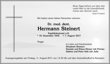 Traueranzeige von Hermann Steinert von Allgäuer Zeitung,Kempten