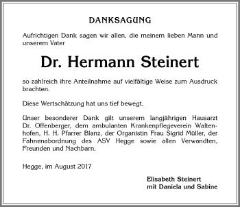 Traueranzeige von Hermann Steinert von Allgäuer Zeitung,Kempten