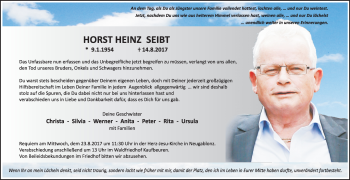 Traueranzeige von Horst Heinz Seibt von Allgäuer Zeitung, Kaufbeuren/Buchloe