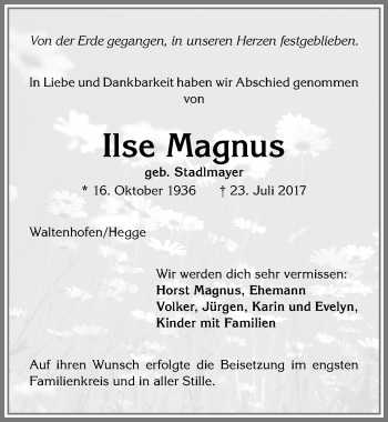 Traueranzeige von Ilse Magnus von Allgäuer Zeitung,Kempten