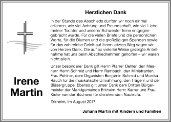 Traueranzeige von Irene Martin von Memminger Zeitung
