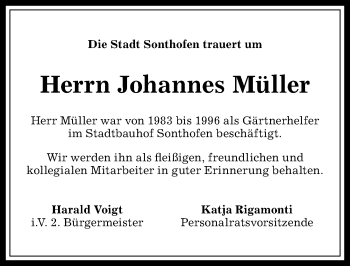 Traueranzeige von Johannes Müller von Allgäuer Anzeigeblatt