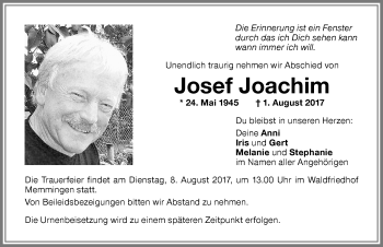 Traueranzeige von Josef Joachim von Memminger Zeitung