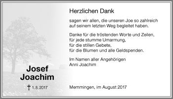 Traueranzeige von Josef Joachim von Memminger Zeitung