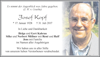 Traueranzeige von Josef Kopf von Allgäuer Zeitung, Füssen