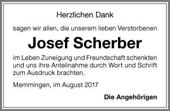 Traueranzeige von Josef Scherber von Memminger Zeitung