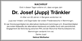 Traueranzeige von Josef Tränkler von Memminger Zeitung