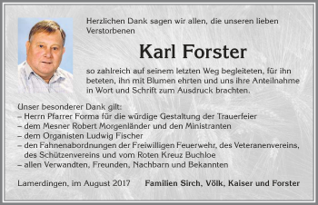 Traueranzeige von Karl Forster von Allgäuer Zeitung, Kaufbeuren/Buchloe