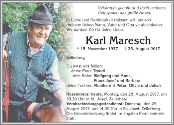 Traueranzeige von Karl Maresch von Allgäuer Zeitung, Kaufbeuren/Buchloe