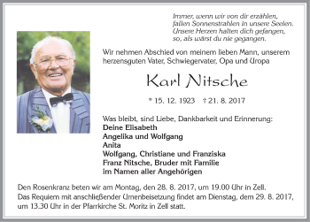 Traueranzeige von Karl Nitsche von Allgäuer Zeitung, Füssen