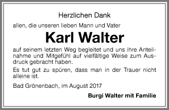 Traueranzeige von Karl Walter von Memminger Zeitung