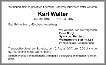 Traueranzeige von Karl Walter von Memminger Zeitung