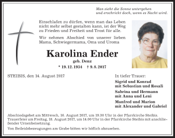 Traueranzeige von Karolina Ender von Allgäuer Anzeigeblatt
