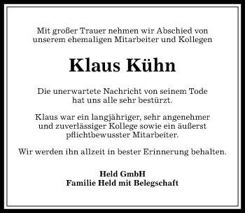Traueranzeige von Klaus Kühn von Allgäuer Anzeigeblatt