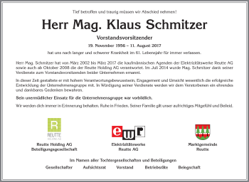 Traueranzeige von Klaus Schmitzer von Allgäuer Zeitung, Füssen