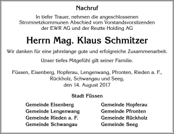 Traueranzeige von Klaus Schmitzer von Allgäuer Zeitung, Füssen