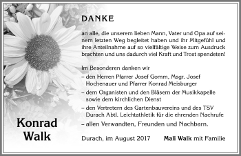Traueranzeige von Konrad Walk von Allgäuer Zeitung,Kempten