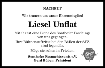 Traueranzeige von Liesel Unflat von Allgäuer Anzeigeblatt