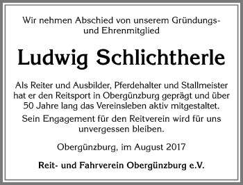 Traueranzeige von Ludwig Schlichtherle von Allgäuer Zeitung, Marktoberdorf