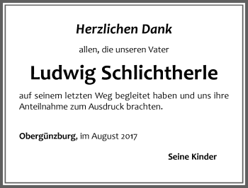 Traueranzeige von Ludwig Schlichtherle von Allgäuer Zeitung, Marktoberdorf