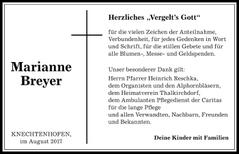 Traueranzeige von Marianne Breyer von Allgäuer Anzeigeblatt