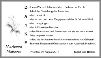 Traueranzeige von Marianne Natterer von Allgäuer Zeitung, Füssen