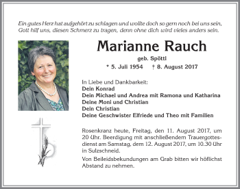 Traueranzeige von Marianne Rauch von Allgäuer Zeitung, Marktoberdorf