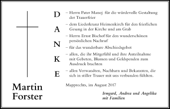Traueranzeige von Martin Forster von Der Westallgäuer
