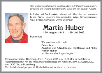 Traueranzeige von Martin Huber von Allgäuer Zeitung,Kempten