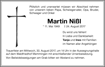 Traueranzeige von Martin Nißl von Memminger Zeitung