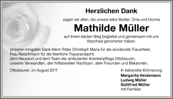 Traueranzeige von Mathilde Müller von Memminger Zeitung