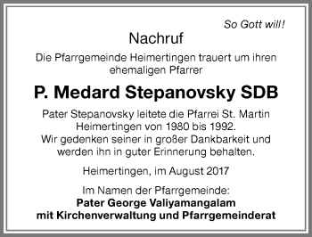 Traueranzeige von Medard Stepanovsky von Memminger Zeitung