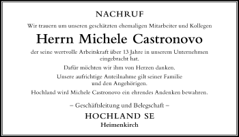 Traueranzeige von Michele Castronovo von Der Westallgäuer
