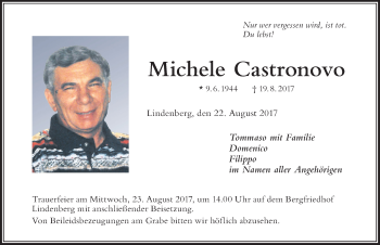 Traueranzeige von Michele Castronovo von Der Westallgäuer