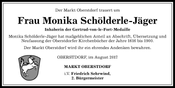 Traueranzeige von Monika Schölderle-Jäger von Allgäuer Anzeigeblatt