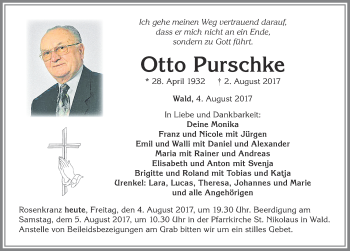 Traueranzeige von Otto Purschke von Allgäuer Zeitung, Marktoberdorf
