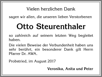 Traueranzeige von Otto Steurenthaler von Allgäuer Zeitung,Kempten