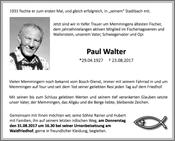 Traueranzeige von Paul Walter von Memminger Zeitung
