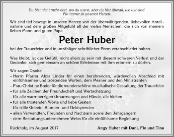 Traueranzeige von Peter Huber von Allgäuer Zeitung, Füssen