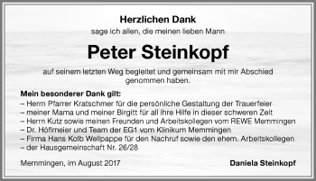 Traueranzeige von Peter Steinkopf von Memminger Zeitung