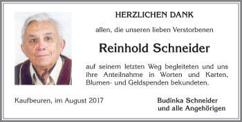 Traueranzeige von Reinhold Schneider von Allgäuer Zeitung