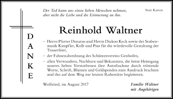 Traueranzeige von Reinhold Waltner von Der Westallgäuer