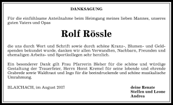 Traueranzeige von Rolf Rössle von Allgäuer Anzeigeblatt