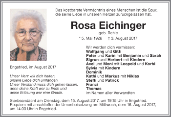 Traueranzeige von Rosa Eichinger von Memminger Zeitung