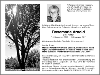 Traueranzeige von Rosemarie Arnold von Memminger Zeitung