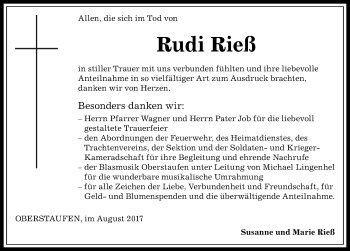 Traueranzeige von Rudi Rieß von Allgäuer Anzeigeblatt