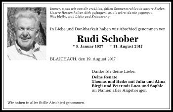 Traueranzeige von Rudi Schober von Allgäuer Anzeigeblatt