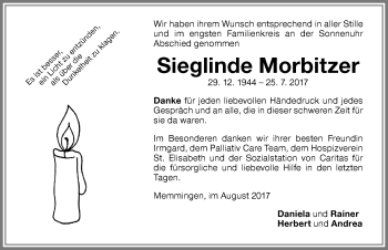 Traueranzeige von Sieglinde Morbitzer von Memminger Zeitung