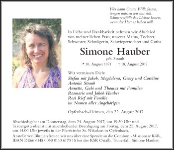 Traueranzeige von Simone Hauber von Der Westallgäuer